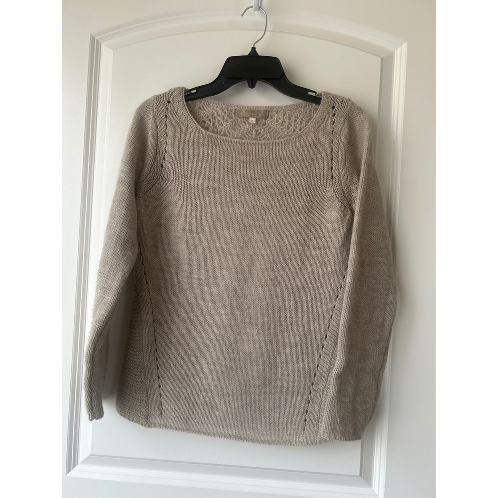 Bianca B Made in Italy Beige Wool Blend Crochet Lace Back Knit Sweater Womens M